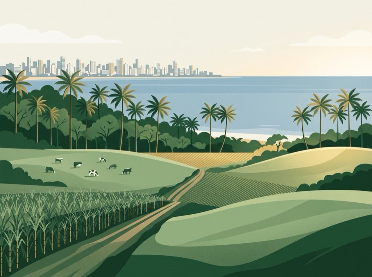Paisagem de João Pessoa, litoral e canaviais da Paraíba